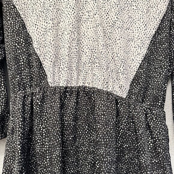 H&M Polka Dot Dress 3/4 Sleeve Semi Sheer Cinch Waist Black & White Size 12 - Picture 8 of 14